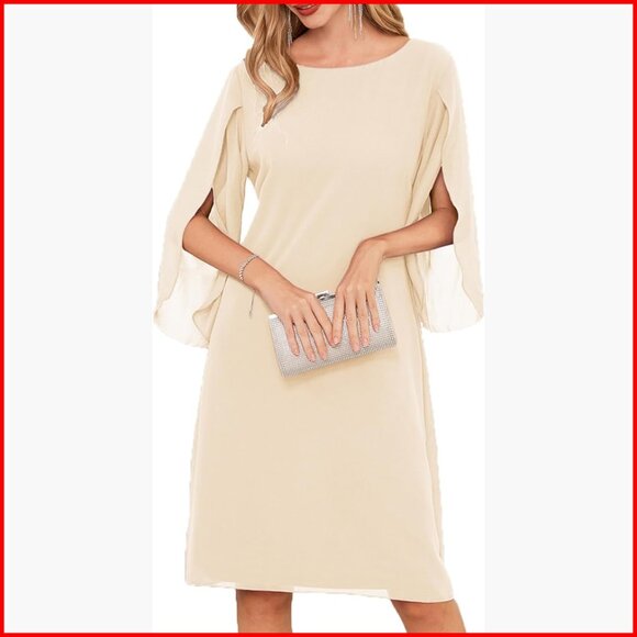 Dresses & Skirts - Chiffon Flutter Sleeve Cocktail Dress, Knee-Length, 3/4 Sleeve, Zipper Back
